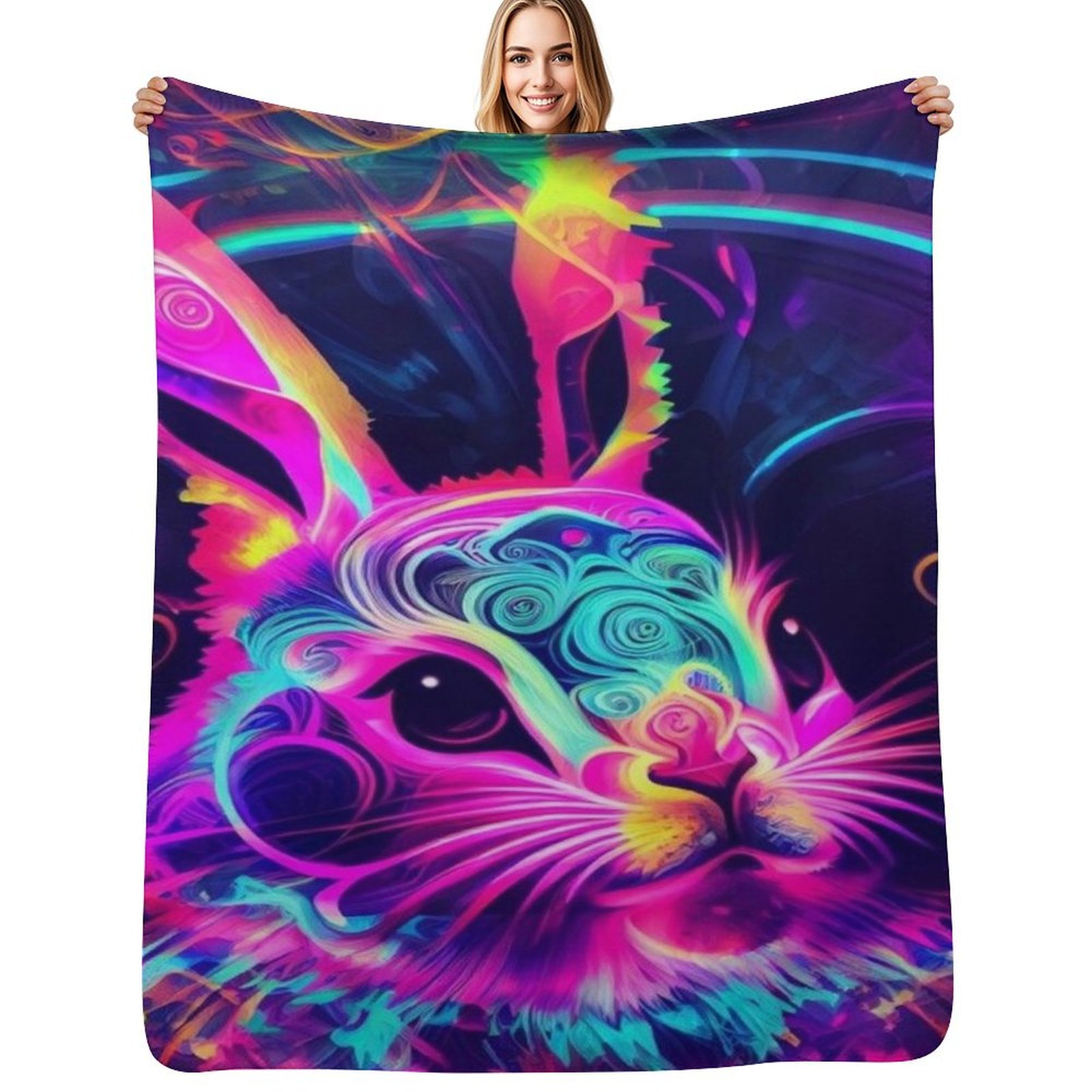rabbit in neon Throw Blanket S - 3D Printing Rabbit avis et prix