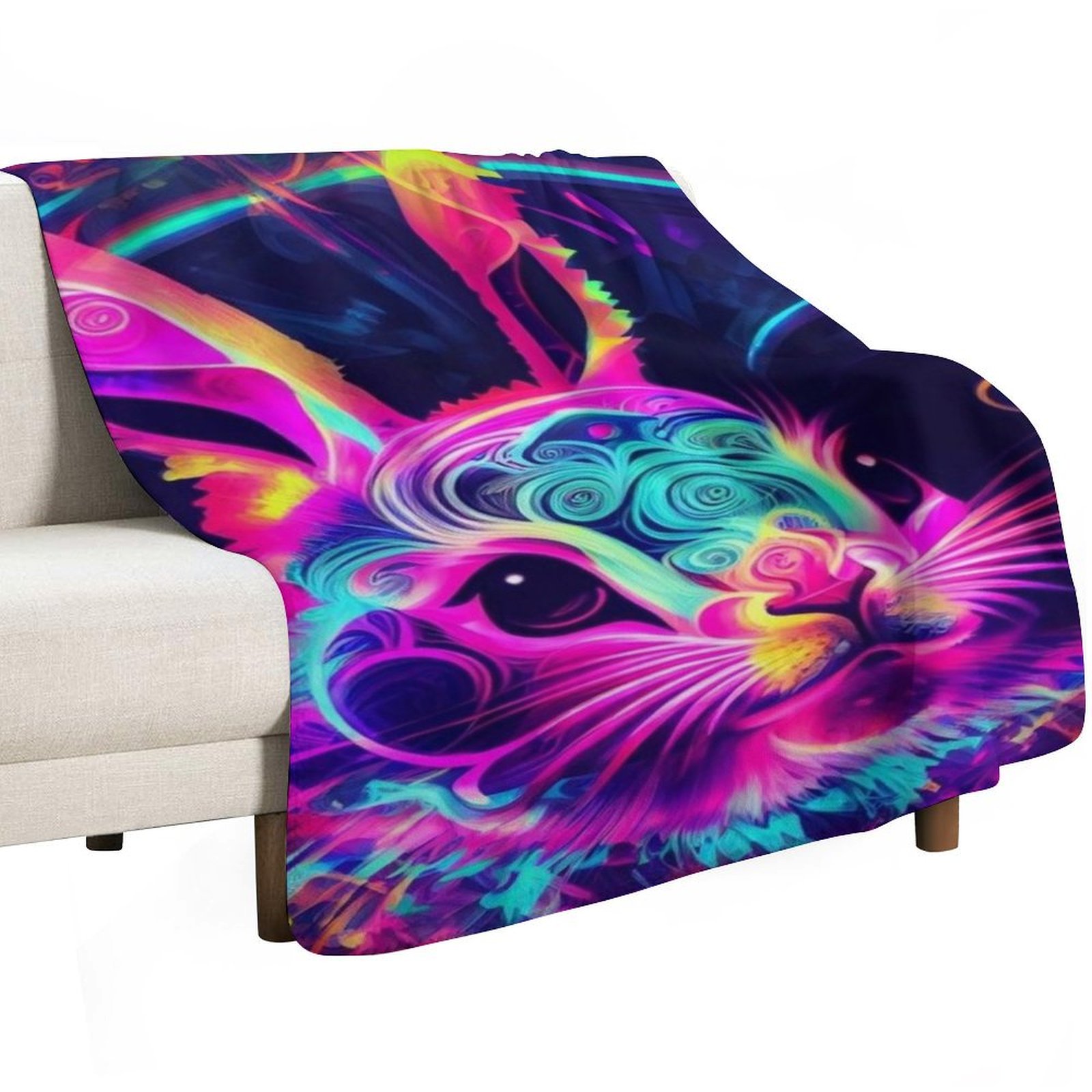 rabbit in neon Throw Blanket S - 3D Printing Rabbit avis et prix